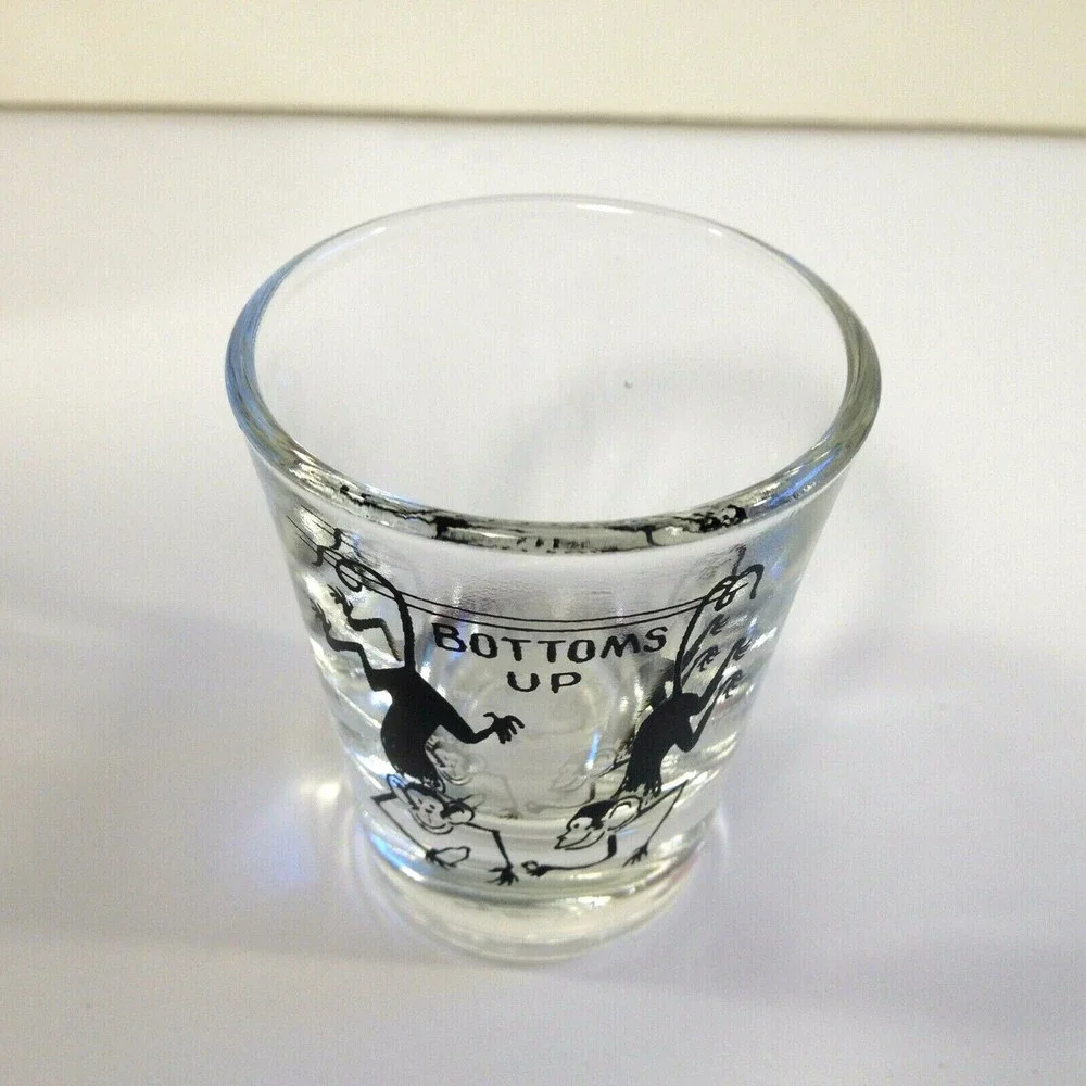 Vintage Collectable Bottoms Up Shot Glass Upside Down Monkeys Anchor Hocking